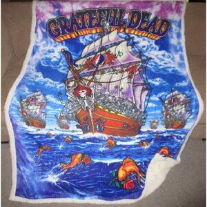 New Grateful Dead Ship of Fools Fleece Sherpa Back Gift Throw Blanket Skeletons